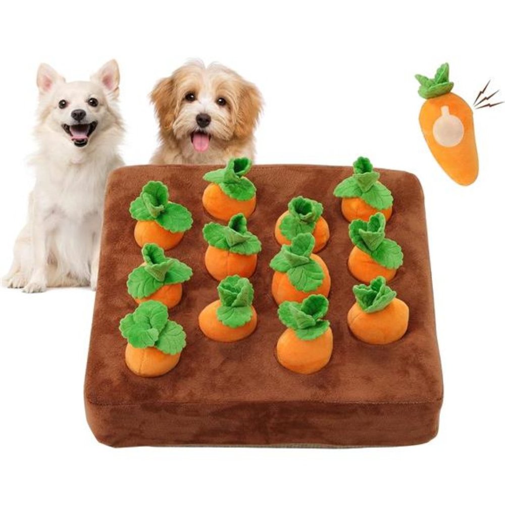 Interactive Dog Toys, Squeak Carrot Snuffle Mat Plush Puzzle Toys 2 in 1